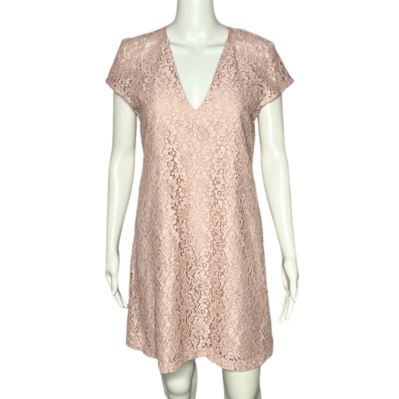 NWT ZARA PALE PINK EYELET LACE CAP SLEEVE SHIFT DRESS size XS - Picture 2 of 9